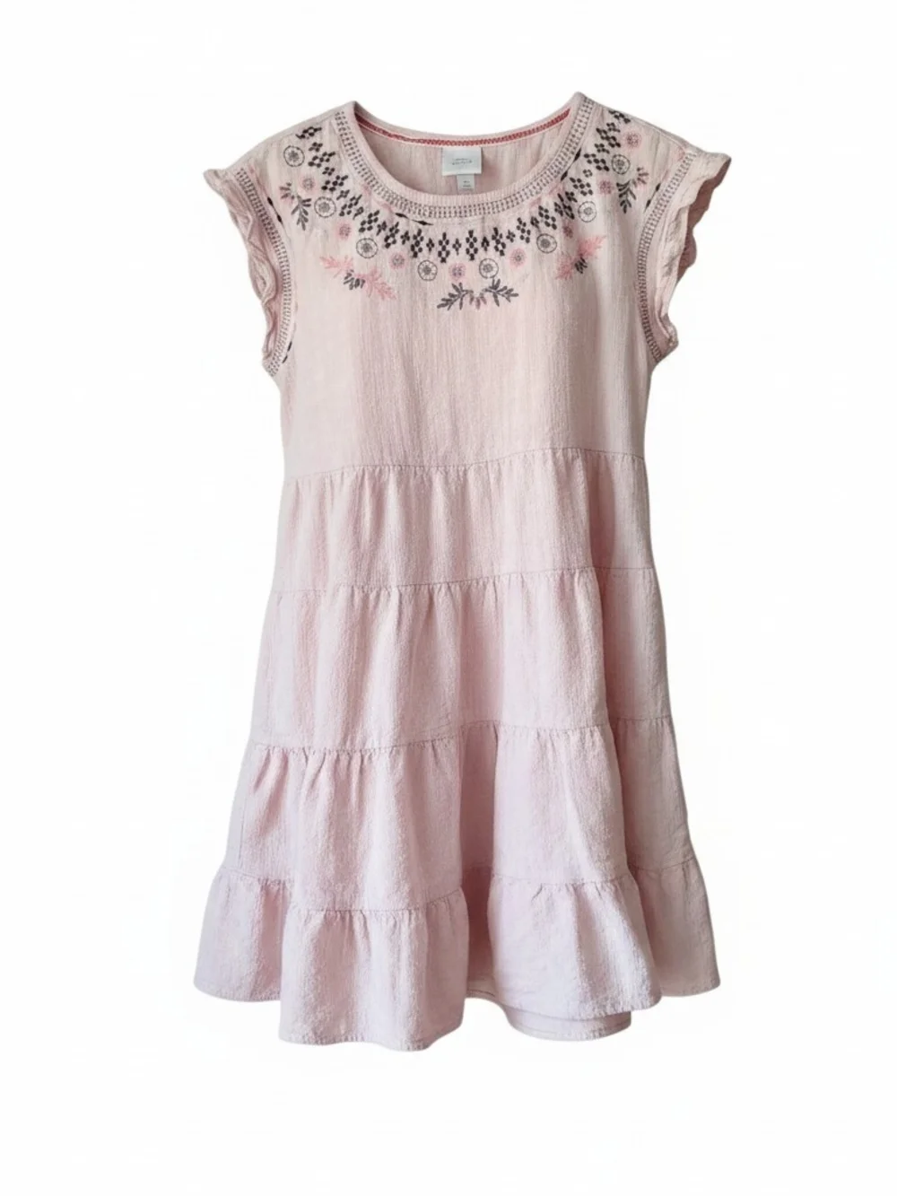 New Knox Rose Blush Pink Embroidered Ruffle-Sleeve Midi Dress Size Med - Picture 5 of 12